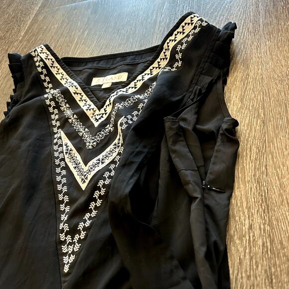 EUC E-Land Black White Embroidered Layered Skirt Dress Sz Small Fit & Flare Boho - Picture 7 of 13